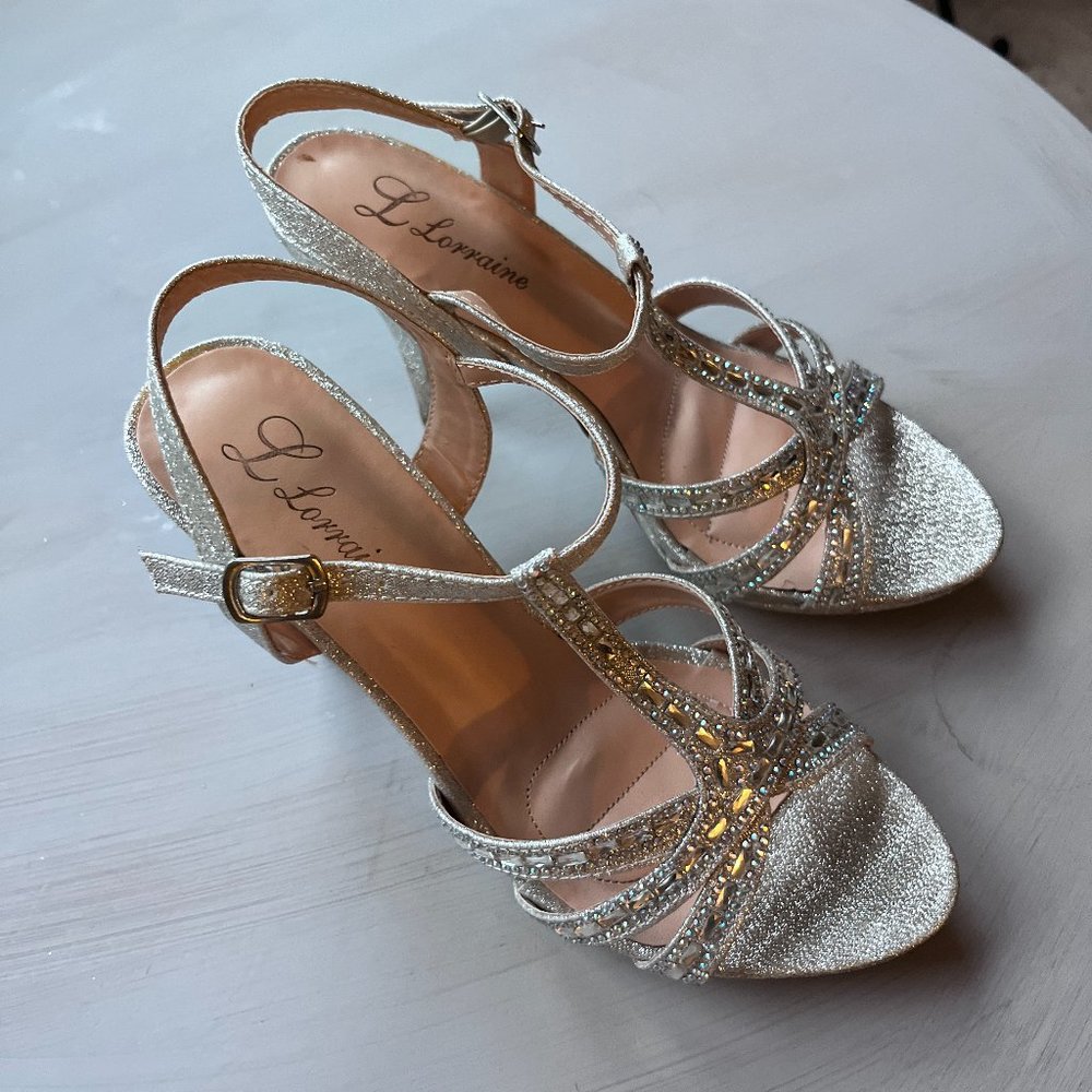 Lauren Lorraine Lilly Silver Glitter Women's Sandal (Size 7.5)